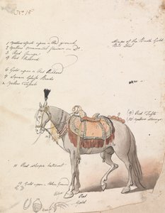 Skizze eines aufwendig gesattelten Pferdes von Robert Mabon