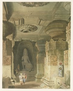 Innenansicht des Höhlentempels von Indra Subba in Ellora, aus Band II von Scenery, Costumes and Architecture of India