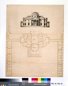 Monticello: 2. Version (Plan und Westansicht)