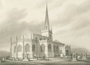 Wednesbury - St. Bartholomäus Kirche: Sepia-Waschzeichnung, undatiert [1827]