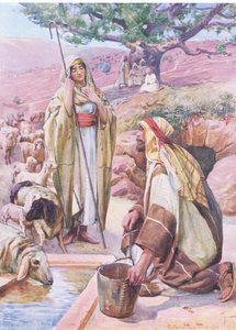 Rahel am Brunnen, aus Das Bibelbilderbuch, veröffentlicht von Thomas Nelson, ca. 1950 von Robert Payton Reid