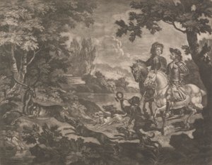 Jäger verfolgen einen Hirsch