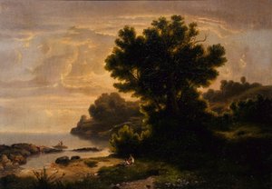 Landschaft mit Familie am See