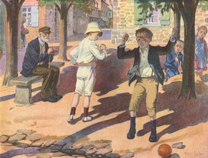Ein Wutausbruch eines Jungen beim Spielen mit seinem Freund (Farblitho) von Robert Salles