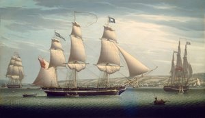 Das Schiff Favorite manövriert vor Greenock von Robert Salmon