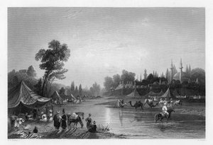 Der Barrada-Fluss, der antike Pharpar, Damaskus, Syrien, 1841