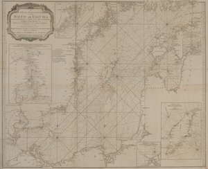 Eine neue und genaue Karte der Ostsee oder des Baltischen Meeres, die Inseln, Felsen und Untiefen mit ihren Markierungen, Leuchttürmen, Tiefen und Fahrwassern zeigend