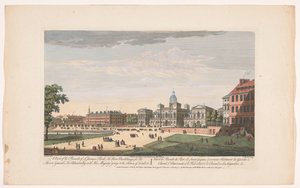 Ansicht der Horse Guards Parade in London mit der Abreise von George II. Augustus, König von Großbritannien, zum House of Lords