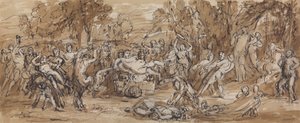 Figurenstudie einer Bacchanalfeier in einer Waldlandschaft