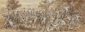 Figurenstudie einer Bacchanalia-Feier in einer bewaldeten Landschaft