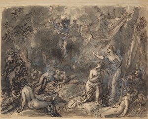 Studie von nackten Figuren in einem bewaldeten Gebiet