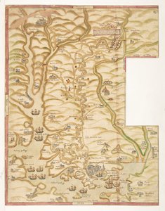 Eine farbige Karte des Plymouth Harbour und des Landes bis nach Tavistock; möglicherweise gezeichnet von Robert Spry