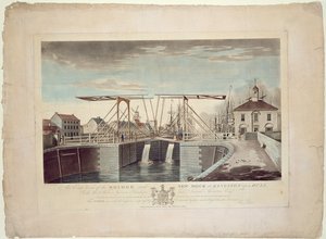 Eine Ostansicht der Brücke und des neuen Docks in Kingston upon Hull von Robert Thew