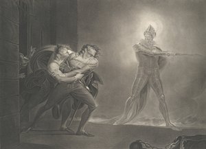 Hamlet, Horatio, Marcellus und der Geist, Shakespeare, Hamlet, erstmals veröffentlicht 1796, neu aufgelegt 1852 von Robert Thew