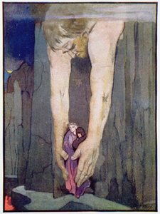 Antäus setzt Virgil und Dante im letzten Kreis der Hölle ab, um 1910 (Farblithografie)
