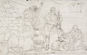 Väinämöinens verletztes Knie, Skizze von Robert Wilhelm Ekman