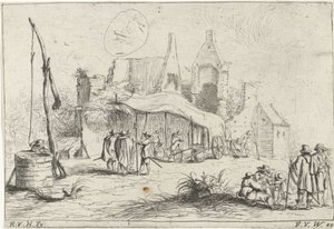 Brunnen und ein Zelt bei einer Ruine