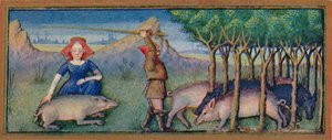 Oktober - Schweine mit Eicheln füttern, 15. Jahrhundert, 1939