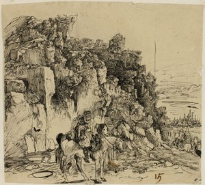 Gebirgslandschaft mit Reitern von Rodolphe Bresdin