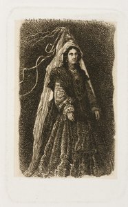 Frau in fantastischem mittelalterlichem Kostüm von Rodolphe Bresdin