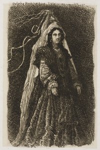 Frau in fantastischem mittelalterlichem Kostüm von Rodolphe Bresdin