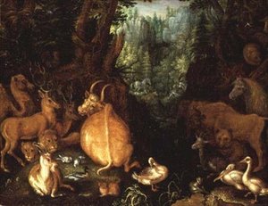 Tiere und Vögel in einer Waldlandschaft