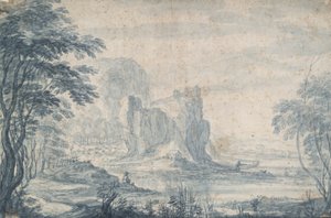 Landschaft mit Fischer und Entenjäger