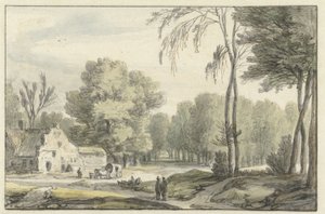 Landschaft mit einem Reisewagen vor einem Bauernhof von Roelant Roghman