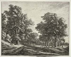 Sechs Ansichten im Wald von Den Haag: Ziegen unter den Bäumen von Roelant Roghman