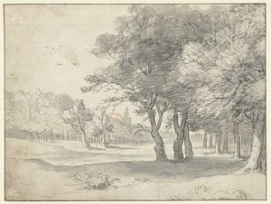 Ansicht im Haagse Bos, mit der Grote Kerk, Den Haag, in der Ferne von Roelant Roghman