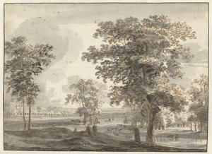 Waldlandschaft mit Hirten am Fluss