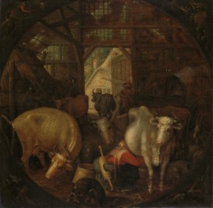 Kühe im Stall; Hexen in den vier Ecken von Roelant Savery
