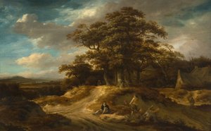 Reisende am Rande eines Dorfes von Roelof Van Vries