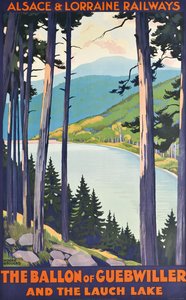 Ein Plakat für die Eisenbahnen von Elsass & Lothringen, das den Ballon von Guebwiller und den Lauchsee bewirbt von Roger Broders