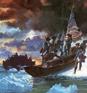 George Washington und seine Männer überqueren den halbgefrorenen Delaware River