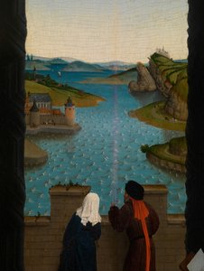 (Detail) Heiliger Lukas zeichnet das Porträt der Jungfrau von Rogier van der (after) Weyden