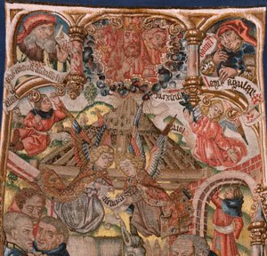 Flämischer Wandteppich. Triptychon der Geburt Christi von Rogier van der (circle of) Weyden