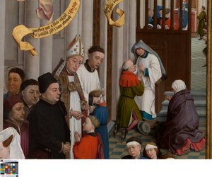 Detail vom Triptychon der sieben Sakramente von Rogier van der Weyden