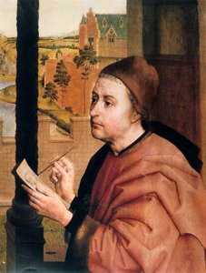 Der heilige Lukas zeichnet die Jungfrau (Detail) von Rogier van der Weyden