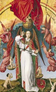 St. Michael wiegt die Seelen, aus dem Jüngsten Gericht, ca. 1445-50 (Detail)