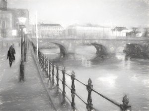 Nebliger Stadtfluss-Spaziergang von Roland Sköldblom