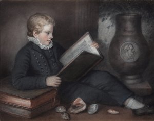 Edgeworth King mit Büchern von Rolinda Sharples or Sharples James Junior