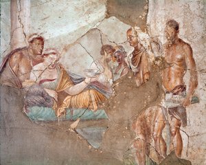 Ein Bankett, wahrscheinlich die Königin von Numidien Sophonisba, die Selbstmord begeht, indem sie Gift trinkt (Fresko)