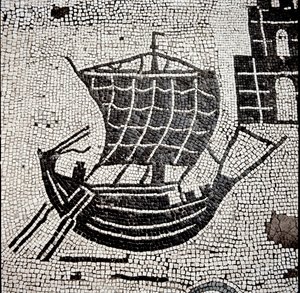 Ein Schiff im Hafen von Ostia (Mosaik)
