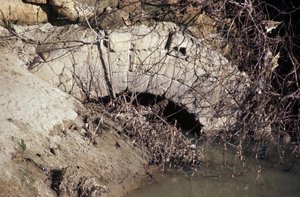 Antikes Rom, archaische Periode: Blick von der Mündung der Cloaca Maxima (Cloaca Massima oder Cloaque Maxime), Abwasserkanal beginnt unter Tarquinius dem Älteren und endet unter Tarquinius dem Stolzen. 6. Jahrhundert v. Chr. von Roman