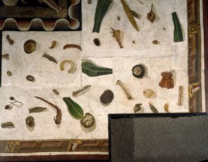 „Asarotos“ (Boden ungesäubert) Fragmente eines Mosaiks, signiert von Harakliton aus Rom, 2. Jahrhundert n. Chr. von Roman