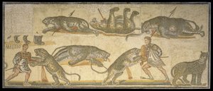 Kampf zwischen Gladiatoren und Wildkatzen, 320 n. Chr.