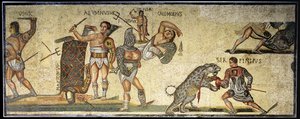 Kampf zwischen Gladiatoren und Wildkatzen, 320 n. Chr.