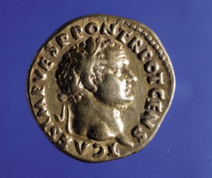 Münze mit dem Abbild des römischen Kaisers Titus (40 - 81). Sammlung des Medagliere von Mailand