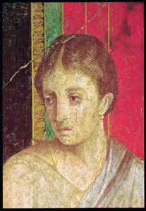 Detail des Kopfes der sitzenden Mutter aus der Katechismusszene, Nordwand, Oecus 5 von Roman